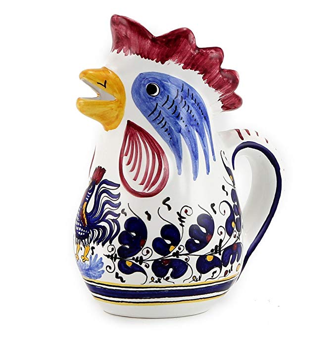 ORVIETO BLUE: Rooster of Fortune Pitcher - (1 Liter - 34 Oz. - 1 Qt)