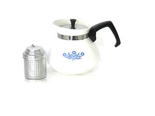 Corning Ware Blue Cornflower 6 Cup Tea Pot With Metal Lid and Metal Tea Ball