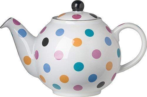 White Multicolor Polka Dot Ceramic Globe 6 Cup Teapot by London Pottery