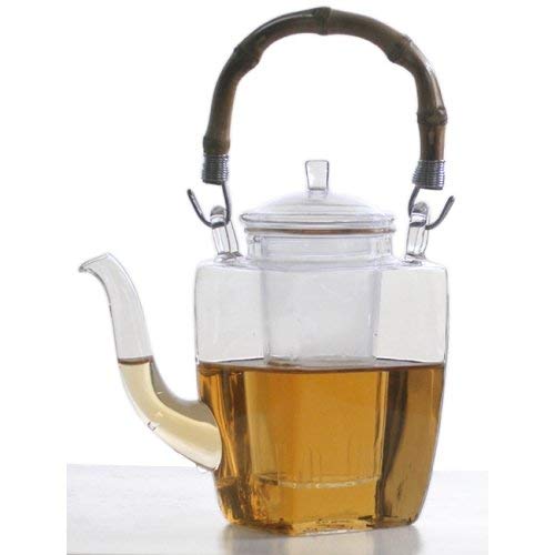 Unique Chinese Yixing Glass Tea Pot Bamboo Handle 12 ounces