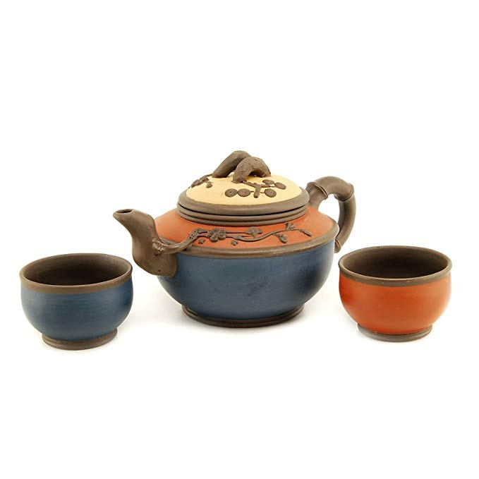 Teavana Tricolor Yixing Teapot Set with two cups
