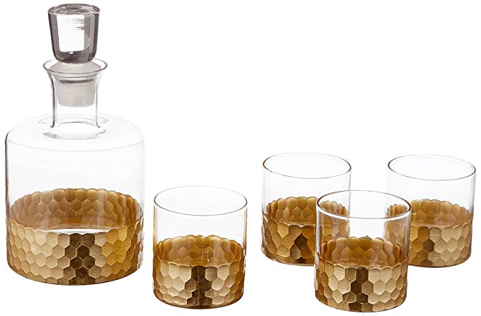 Fitz and Floyd Daphne 5 Piece Whiskey Set, Gold