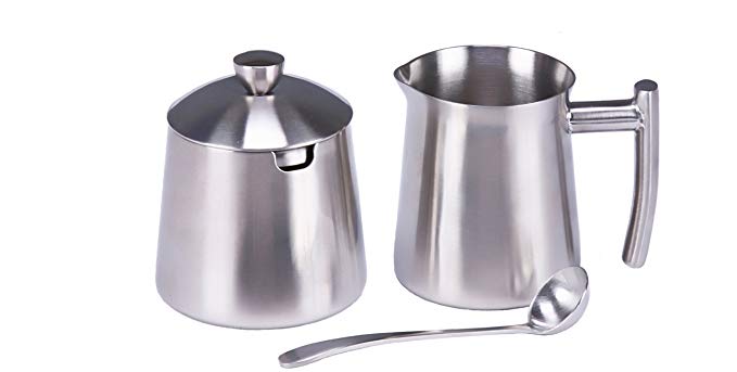 Frieling Brushed Stainless Steel Creamer & Sugar Bowl with Spoon Set