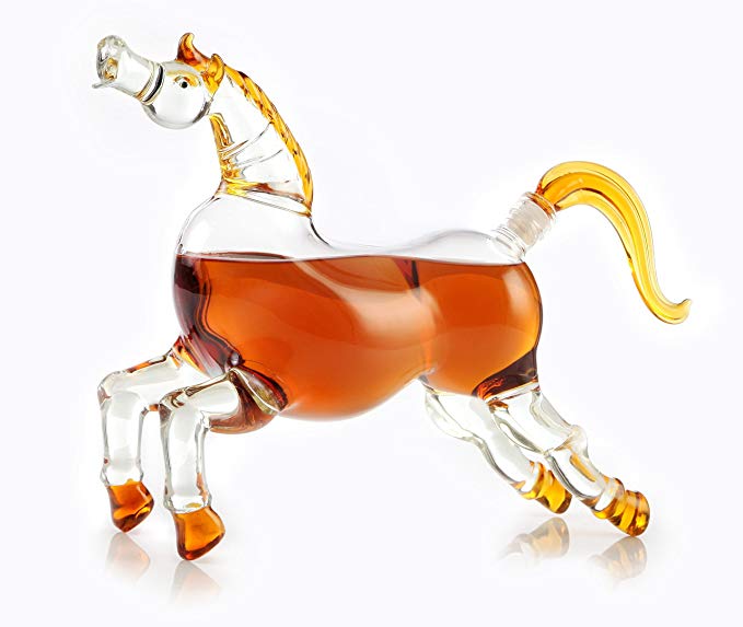 Horse Bourbon (Whiskey) Decanter for Scotch, Vodka, Rum, Tequila or Any Other Liquor 1000ml Decanter with Colored Glass Accents