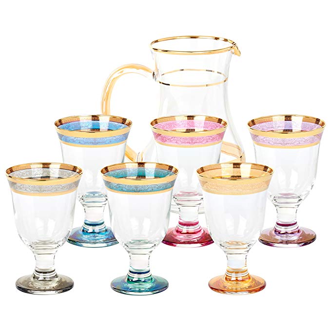 Lorren Home Trends 9443 7 Piece Melania Collection Pitcher Set, Multicolored